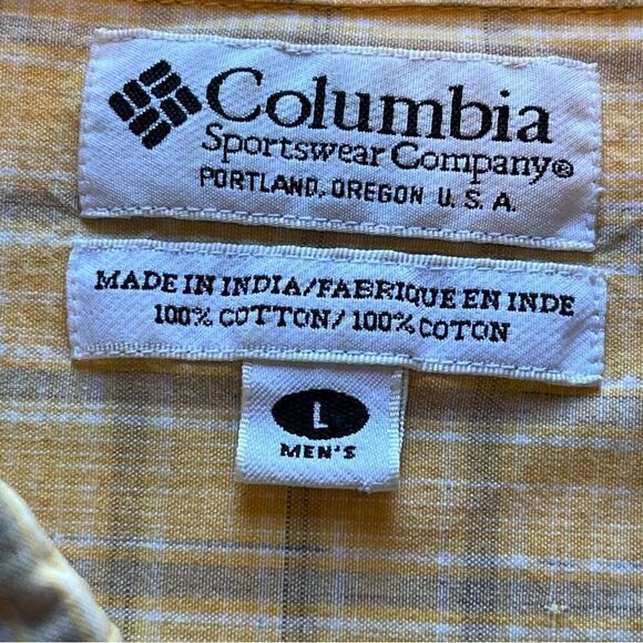 Columbia Men's Short Sleeve Button Down Shirt Yellow/Gray Plaid Size Large - Picture 3 of 9